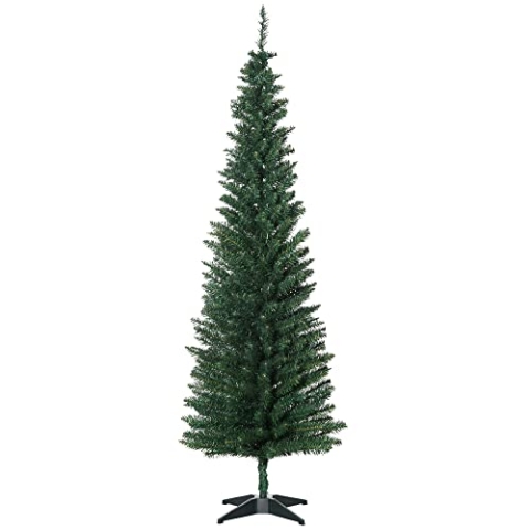 HOMCOM Künstlicher Weihnachtsbaum 1,8 m, Schmaler Christbaum mit Ständer, 390 Äste, Zerlegbar, Weihnachtsdeko Kunststoff Tanne Grün, Ø55 x 180 cm