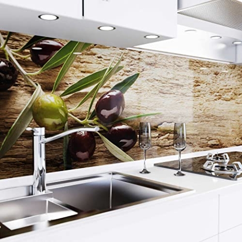 danario Küchenrückwand selbstklebend - Matt - Spritzschutz Küche - versteifte PET Folie - 0,37 mm - Oliven - 60cm x 60cm