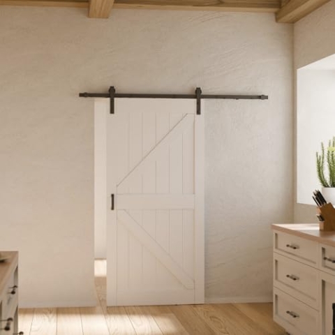 inova Schiebetür Komplettset weiß 1025x2150mm Scheunentor offene Laufschiene schwarz mit Softclose
