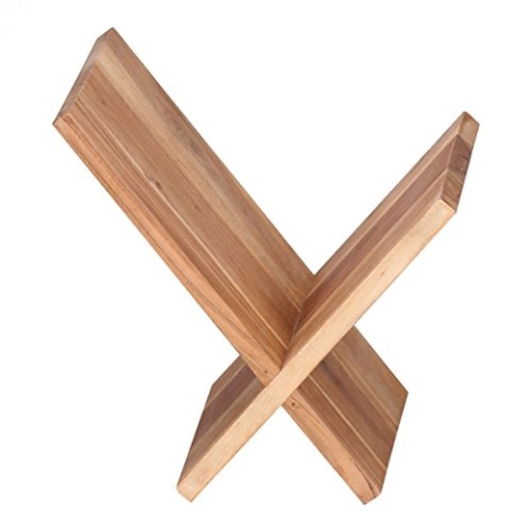 Wohnling Zeitungsständer Massivholz Akazie X-Form 31 cm Zeitschriften-Ständer Design Prospekt-Halter Landhaus-Stil Holz-Regal Buchständer Wohnzimmer-Regal Buch-Ablage Echtholz Ablagefach Unikat