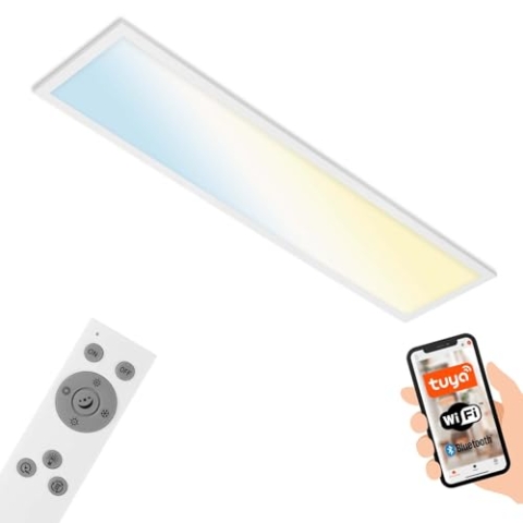 BRILONER - LED Deckenlampe flach Smart Home, funktioniert mit Alexa, einstellbar von warmweiß bis kaltweiß, Lampe, Deckenleuchte, LED Panel, Wohnzimmerlampe, Schlafzimmerlampe, 100x25x6,6 cm, Weiß