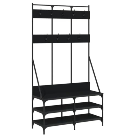 vidaXL Kleiderständer, Garderobe mit Schuhablage, Freistehend Garderobenständer Standgarderobe, Flurgarderobe Kleideraufbewahrung, Schwarz
