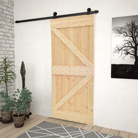 vidaXL Kiefernholz Massiv Schiebetür mit Beschlag Schiebetürsystem Schiebetürbeschlag Tür Holztür Holzschiebetür Laufschiene 100x210cm