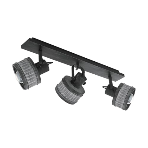 EGLO Deckenlampe Turrock, 3 flammige Deckenleuchte vintage, industrial, Deckenstrahler aus Metall, Wohnzimmerlampe in Schwarz, Grau-Patina, Schlafzimmerlampe, Spots E27