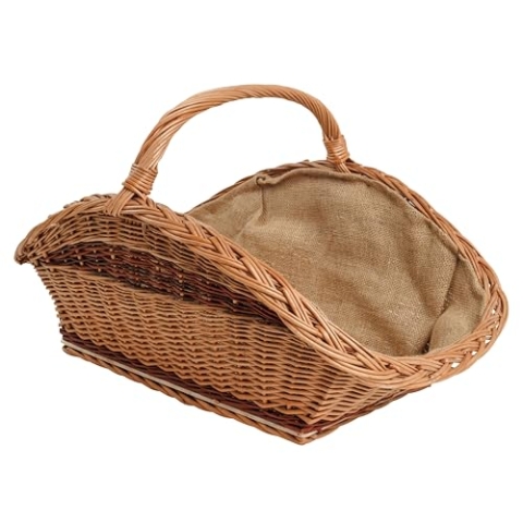 BOGATECO Weidenkorb mit Henkel, rechteckig | Kaminkorb 60x40x28 | Handgewebt, massiv | Holzkorb mit Jute ausgekleidet | Brennholzkorb | Zweifarbig
