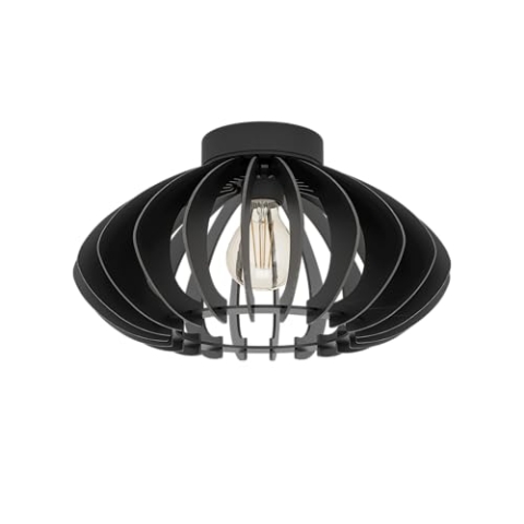 EGLO Deckenlampe Cossano 3, Deckenleuchte Vintage, Retro Deckenstrahler aus Metall und Holz in Schwarz, Wohnzimmerlampe mit E27 Fassung, Ø 38 cm