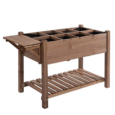 Outsunny Hochbeet Pflanzkasten mit 8 geteilten Gittern Faltbare Ablage Blumenkasten Blumentopf Kräuterbeet Massivholz Braun 123 x 54 x 80 cm