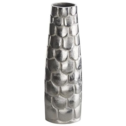 Blumenvase Aluminium Silber mit Schuppen Struktur 47cm Handarbeit Deko Sukhothai