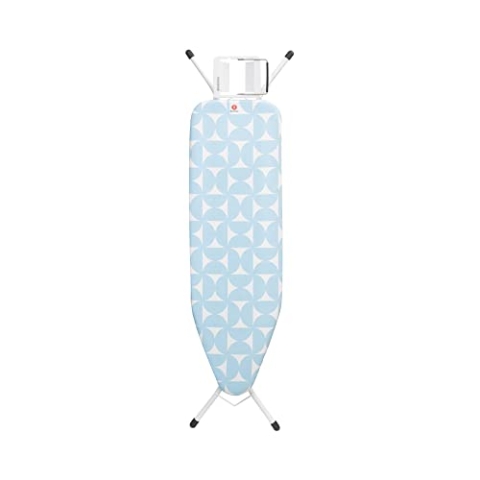 Brabantia - Bügelbrett B - Für Dampfbügeleisen - Kompakt & Faltbar - Höhenverstellbar - Rutschfeste Füße - Perfekt Angepasster Baumwollbezug - Kinder- & Transportsicherung - Fresh Breeze - 124 x 38 cm