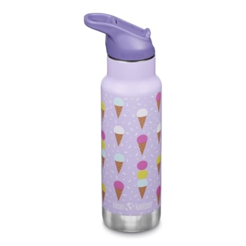 Klean Kanteen Kinder Isolierflasche, 355ml, Edelstahl, Sport Cap mit Trinkhalm, Lila/Eiscremefarben