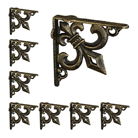 8 x Regalwinkel antik, Regalträger Gusseisen, Lilien Ornament, Vintage Wandwinkel für Regalboden, Regalkonsole, Bronze
