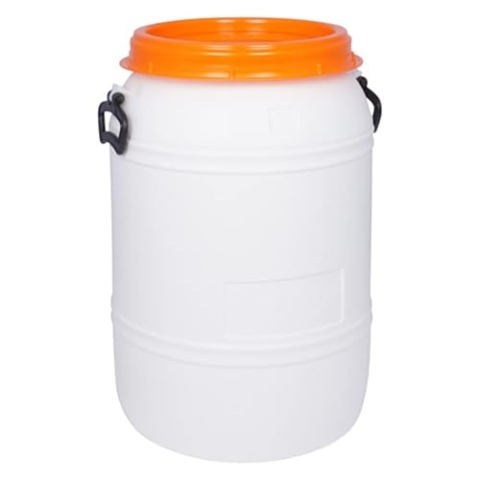 Generic 60 Liter Schraubdeckelfass - Futtertonne - Weithalsfass - Lebensmittelecht Und 100% Luftdicht aus Polyethylen hoher Dichte (HDPE) - Weiß - Rund
