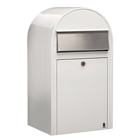 Bobi Grande Briefkasten RAL 9016 weiß, Klappe aus Edelstahl Wandbriefkasten