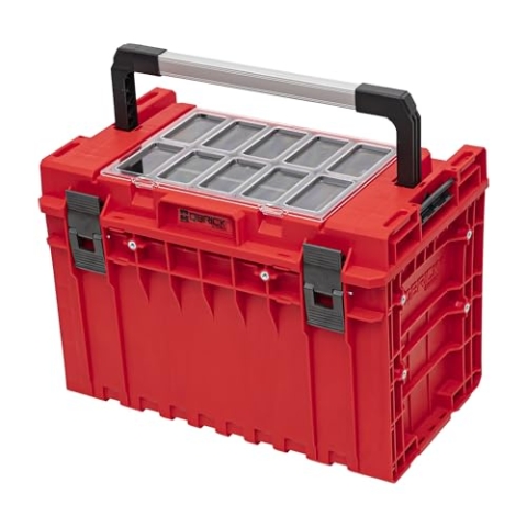QBRICK - Werkzeugkasten Leer - Werkzeugbox mit Organizer Groß - Deckel mit Organizer - Sortierkasten aus Robustem Kunststoff, mit Trennwänden, Stapelbar - System One 2 0 450 Expert Red Ultra HD Custom