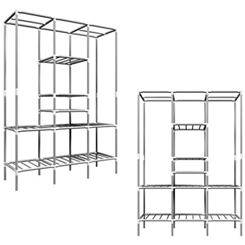 EYEPOWER Offener XL Kleiderschrank Metall Regal 2 Kleiderstangen 178x128x44,5cm Faltschrank Flur Garderobe Regalsystem