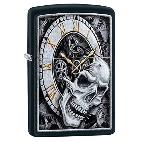 Zippo Unisex Sturmfeuerzeug Totenkopf-Uhr, Schwarz, regulär, 29854, Regular