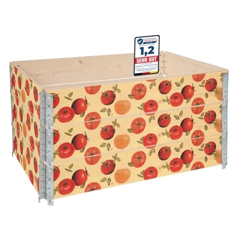 Garronda Holzaufsatzrahmen mit Print – Hochbeete für Pflanzen Blumen Kräuter Obst und Gemüse Aufbewahrungskiste aus Holz mit dekorativem Druck GD-0075 (120x80x20 cm, Tomate mit Hintergrund, 3St)