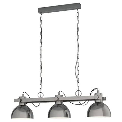 EGLO Pendellampe Lubenham, 3 flammige Vintage Pendelleuchte im Industrial Design, Retro Hängelampe aus Stahl, Farbe: Nickel matt, Creme, Fassung: E27
