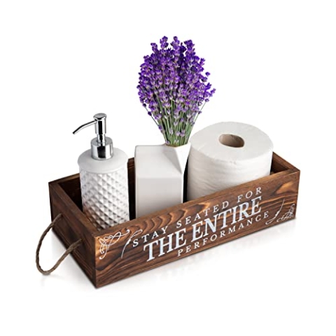 Farmhouse Badezimmer-Dekor-Box - doppelseitiger Druck mit lustigen Sprüchen - dekorativer Toilettenpapierhalter Aufbewahrung in Used-Braun - rustikale Badaufbewahrung