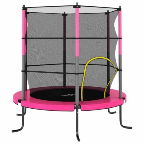 vidaXL Trampolin mit Sicherheitsnetz 6 Stangen GS-Zertifizierung Kinder Gartentrampolin Kindertrampolin Komplettset Outdoor Rund 140x160cm Rosa