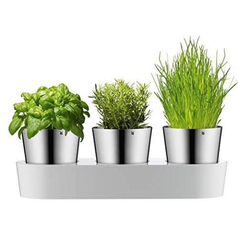 WMF Gourmet Kräutertopf mit Bewässerungssystem 3-teilig, Kräutergarten für die Küche, 36x 12,5X 12,5 cm, für frische Küchenkräuter, Blumentopf weiß