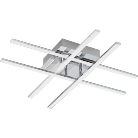 EGLO LED Deckenlampe Lasana 1, 4 flammige Deckenleuchte, Material: Stahl, Kunststoff, Farbe: Chrom, weiss