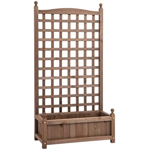 Outsunny Pflanzkasten Blumenständer Rankgitter Rankkasten Rosenbogen mit Leckage-Löcher Garten Holz Dunkelbraun 64 x 28 x 120 cm