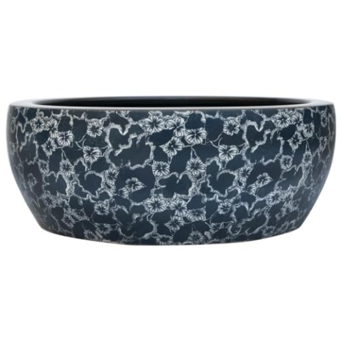 vidaXL Aufsatzwaschbecken, Rund Waschbecken mit Muster, Handgefertigt Waschtisch Waschschale für Badezimmer, Handwaschbecken Spülbecken, Schwarz Blau Ø41x14 cm Keramik