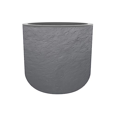 EDA - Blumentopf, rund, 40 cm, Volcania'Up, 32,5 l, Steinoptik, einwandig, Wasserspeicherbereich, Ø 38,5 x H.36,8 cm, Kieselgrau