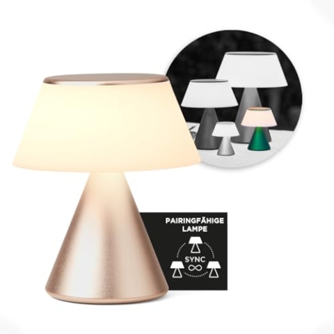 Lexon LUMA M LED Schreibtischlampe, kabellose Tischlampe mit Touchdimmer und Synchronisation Multi-Lampen, 9 Lichtfarben für Büro, Schlafzimmer und Nachttisch, Gold
