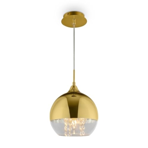 MAYTONI DECORATIVE LIGHTING Moderne Pendelleuchte 1-flammig, Gold, echte Kristall-Behänge, Glas Kugelschirm, Höhenverstellbar, für 1 Leuchtmittel E27 60W nicht inkl.