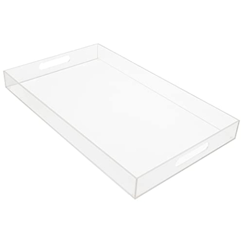 Kurtzy Serviertablett Kunststoff Acryl Klar Tablett mit Henkel – L50xB30cm Tablett Rechteckig Großes Tablett XXL Auslaufsicher – Deko Tablett für Frühstück, Tee/Kaffee, Essen, Getränke, Tisch Tablett