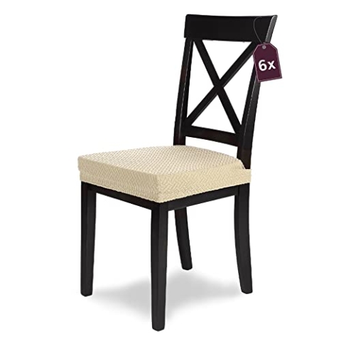 SCHEFFLER-Home Stretch Stuhlbezug Luna/Creme Stuhlüberzug 6er Set elastische Flanell Stuhlbezüge/Sitzbezug Esszimmerstuhl/Elegante Stuhlhussen Stretch Samt mit Gummiband