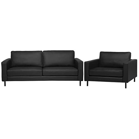 Beliani Wohnzimmer Set Sofa Sessel Leder Moderne Wohnzimmermöbel in Schwarz Savalen