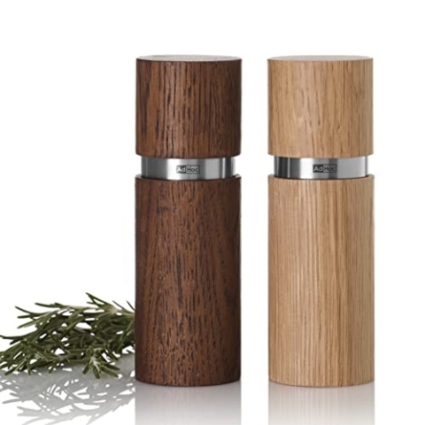AdHoc MP410 Set Pfeffer- und Salzmühle Textura, CeraCut® Keramik Mahlwerk, Naturholz Eiche geölt, hell&dunkel|Edelstahl