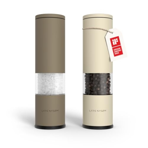 LARS NYSØM Salz und Pfeffer Mühle 2er Set Manuell mit einstellbarem Keramik-Mahlwerk von grob bis fein I Design Gewürzmühlenset (2 Stück) (Brown/Beige)