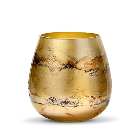 Terroso – Vase – Mundgeblasenes goldenes Glas – Luxuriöses Erscheinungsbild, Stilvoll & Elegant - 25 cm hoch - Marmoroptik – Blumenvase