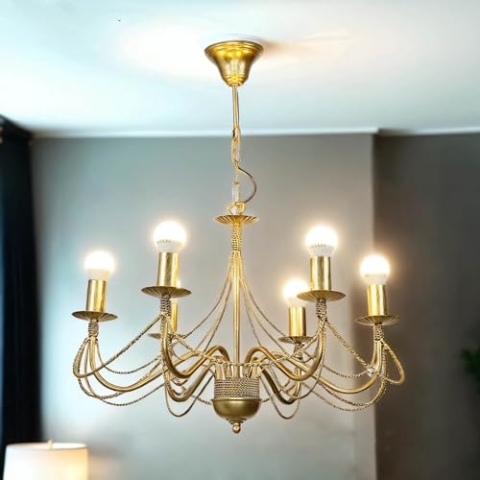 Licht-Erlebnisse Kronleuchter TORI elegant Lüster aus Metall in Gold Antik 6-flammig E14 Ø63cm Esszimmer Wohnzimmer Leuchter Decke Hängeleuchte Hängelampe Jugendstil