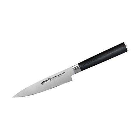 Samura MO-V Profi Allzweckmesser ultra-scharf, groß, aus japanisch AUS 8 Edelstahl, 12,7 cm Klinge, mit G10 Handgriff aus Carbon, Kochmesser, Spickmesser
