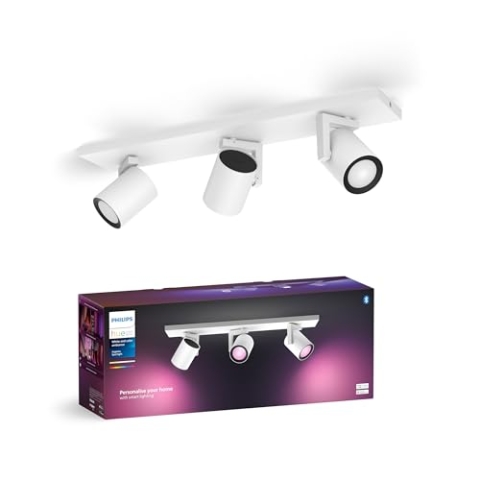 Philips Hue White & Color Ambiance Argenta Deckenlampe mit 3er Spot (1.050 lm), dimmbare LED Spots mit 16 Mio. Farben, smarte Lichtsteuerung über Sprache und App, weiß, neue Generation