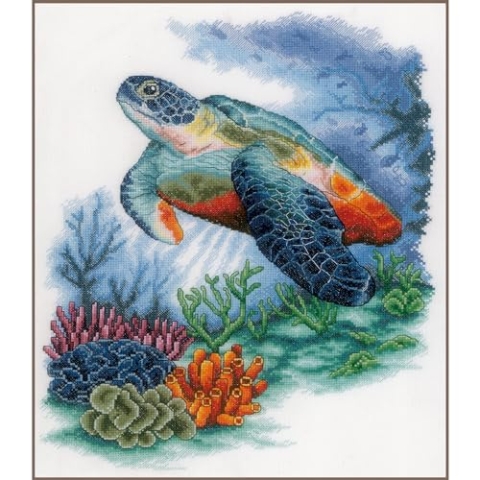 Lanarte Kreuzstich Stickpackungen Gezählter Kreuzstichbilder Set SCHÄTZE DER UNTERWASSERWELT Wanddekoration Handarbeit Set für Erwachsene 33 x 40 cm DIY Deko Bastelset Handwerker Kreative Geschenkset