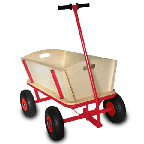 Rijoka Bollerwagen aus Holz – Luftreifen Bollerwagen – 100kg Tragkraft – 100L Inhalt – 92x60x100cm