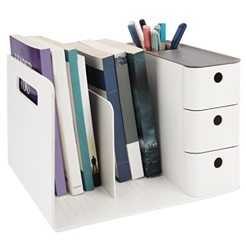 BELLE VOUS Weißer Schreibtisch Organizer mit 3 Schubladen - Mehrzweck Ablage Schreibtisch aus PP-Kunststoff - Tischorganizer Schreibtisch für Büro Aufbewahrung & Organisation