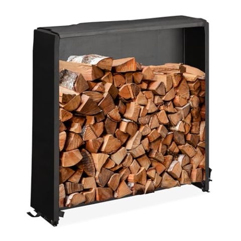 Relaxdays Kaminholzregal mit Abdeckung, für Holz ab 25 cm, Brennholzregal aus Eisen, HBT: 110 x 110 x 29 cm, schwarz