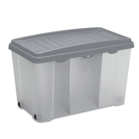 Casaria® Aufbewahrungsbox 120l mit Deckel Rollen Trennwände stapelbar transparent Kunststoff BPA-frei XXL Rollbox Kunststoffbox Büro Spielzeug Grau