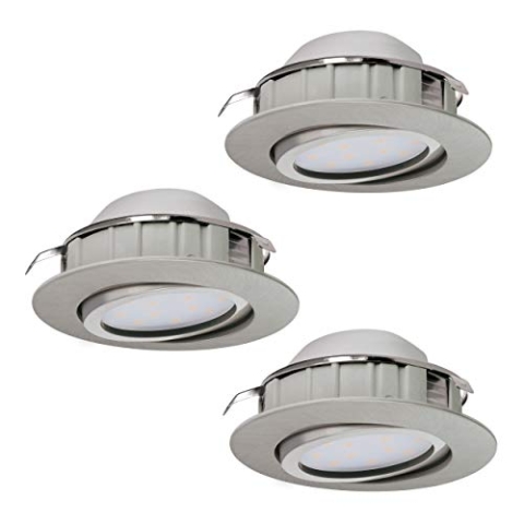 EGLO 3er-Set LED Einbaustrahler Pineda, LED Spots Set aus Kunststoff, 3 LED Einbauleuchten in Nickel-Matt, Einbaustrahler LED flach und schwenkbar, Ø 8,4 cm