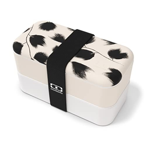 monbento - Bento Box MB Original Plume mit Fächer Made in France - Auslaufsicher - Lunch Box Perfekt für Büro/Meal Prep/Schule - BPA Frei - Brotdose Lebensmittelbehälter - Beige mit Federn