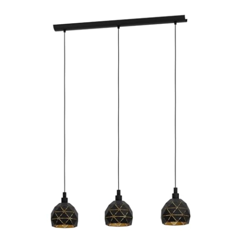 EGLO Pendellampe Roccaforte, Pendelleuchte 3-flammig über Esstisch, Hängelampe aus Stahl in schwarz gold, E14 Fassung, 75 cm