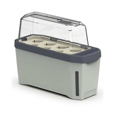 Harry Herbs - 4 in 1 Kräutertopf - Anzucht - Microgreens - Hydroponik - integriertes Wasserreservoir mit Bewässerungssystem - inklusive Wasserstandsanzeige - indoor & outdoor (hellgrau, mit Haube)