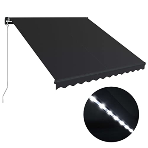 vidaXL Markise Einziehbar mit LED Manuell Gelenkarmmarkise Balkonmarkise Sonnenschutz Sichtschutz Terrasse Balkon 350x250cm Anthrazit